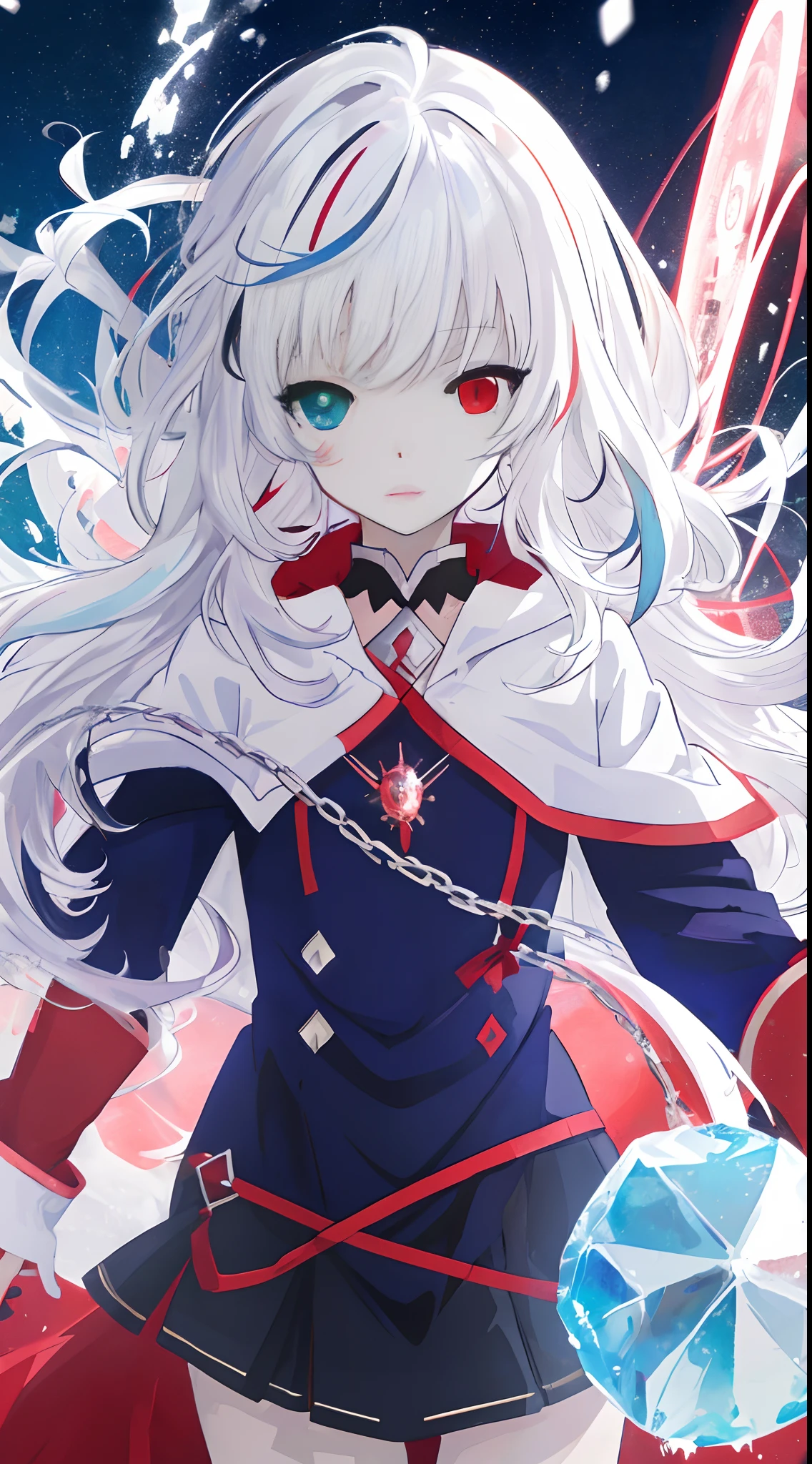 anime girl with long white hair holding a ice sword, ice magic circle, best anime 4k konachan wallpaper, white haired deity, art, anime art wallpaper 8 k, anime style 4 k, ufotable art style, detailed anime art, anime art wallpaper 4 k, anime art wallpaper 4k, white haired, anime wallaper, (((heterochromia, blue and red eyes)))