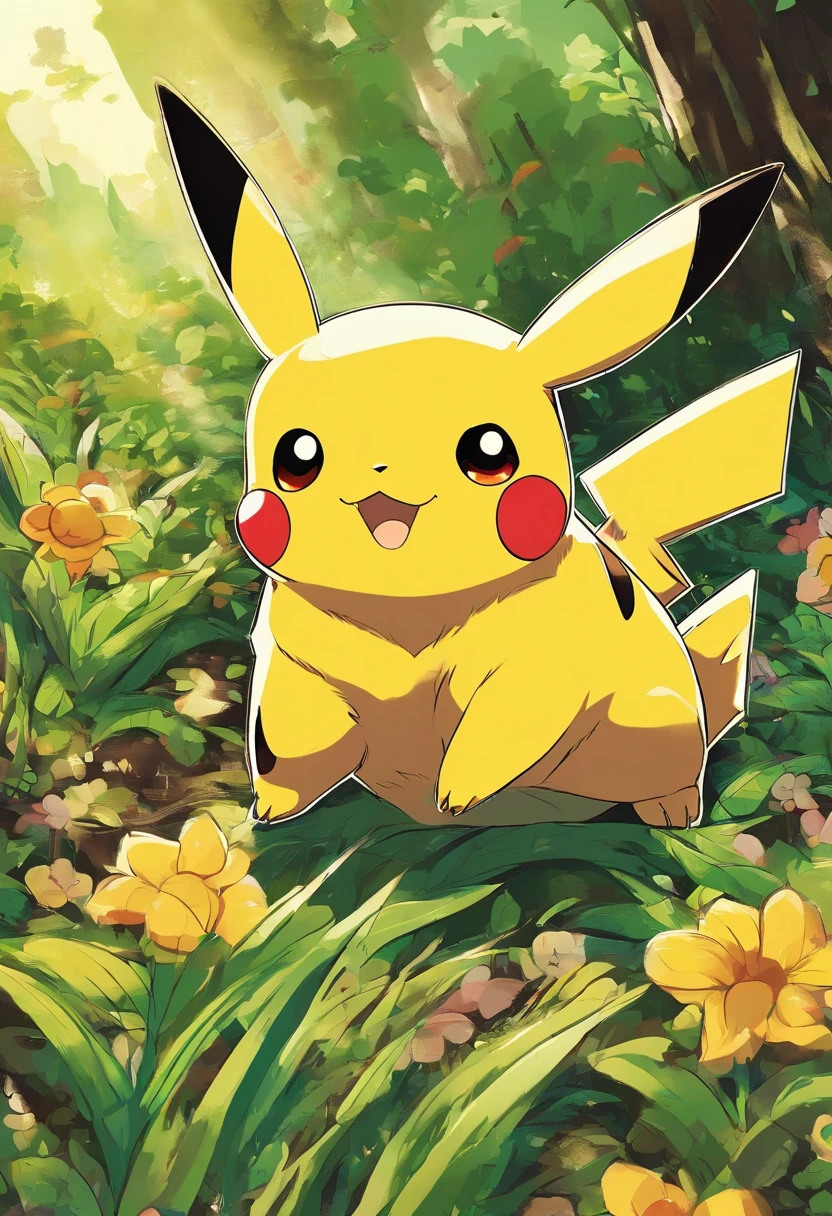Um Pikachu bonito com pele amarela vibrante, bochechas vermelhas rosadas, e olhos negros cintilantes, pulando brincando em um campo gramado verde exuberante. O Pikachu tem um sorriso travesso no rosto, e seu longo, orelhas pontudas ficam altas. The scene is bathed in heat, luz solar dourada, casting soft shadows on the ground. The grass sways gently in the breeze, adding a sense of movement to the image. Pikachu's fur is soft and fluffy, com detalhes intrincados em sua cauda e patas. As cores vibrantes e os detalhes finos fazem desta obra uma obra-prima. Tem um estilo fotorrealista, with sharp focus and vivid colors that bring Pikachu to life. The overall shade of color is bright and cheerful, enfatizando a pele amarela vibrante do Pikachu. The lighting is natural and soft, criando uma atmosfera acolhedora e convidativa.