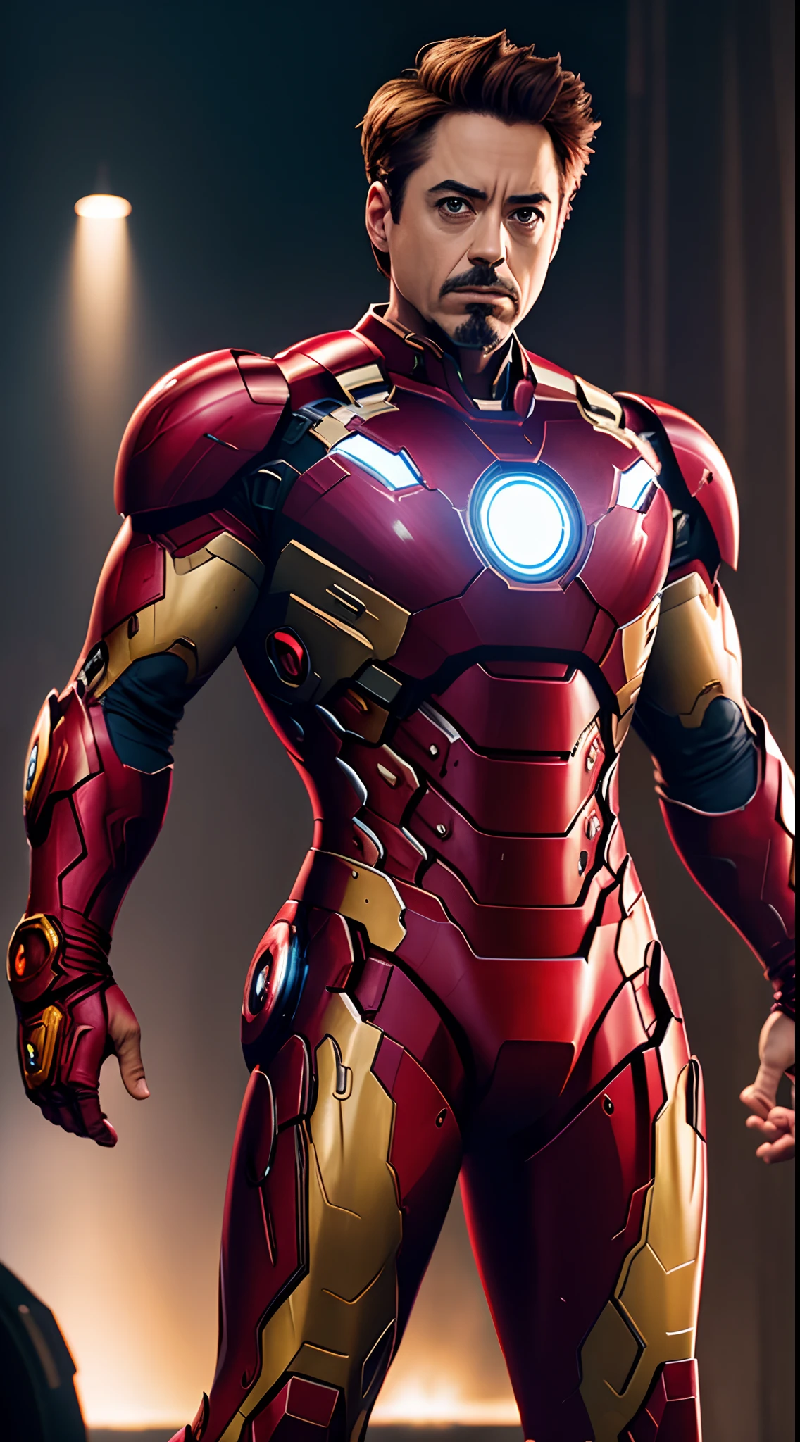 robert downey jr is iron Man super strong, muscular, ABS, Bodybuilder, 35mm lens, photography, ultra details, HDR, UHD,8K