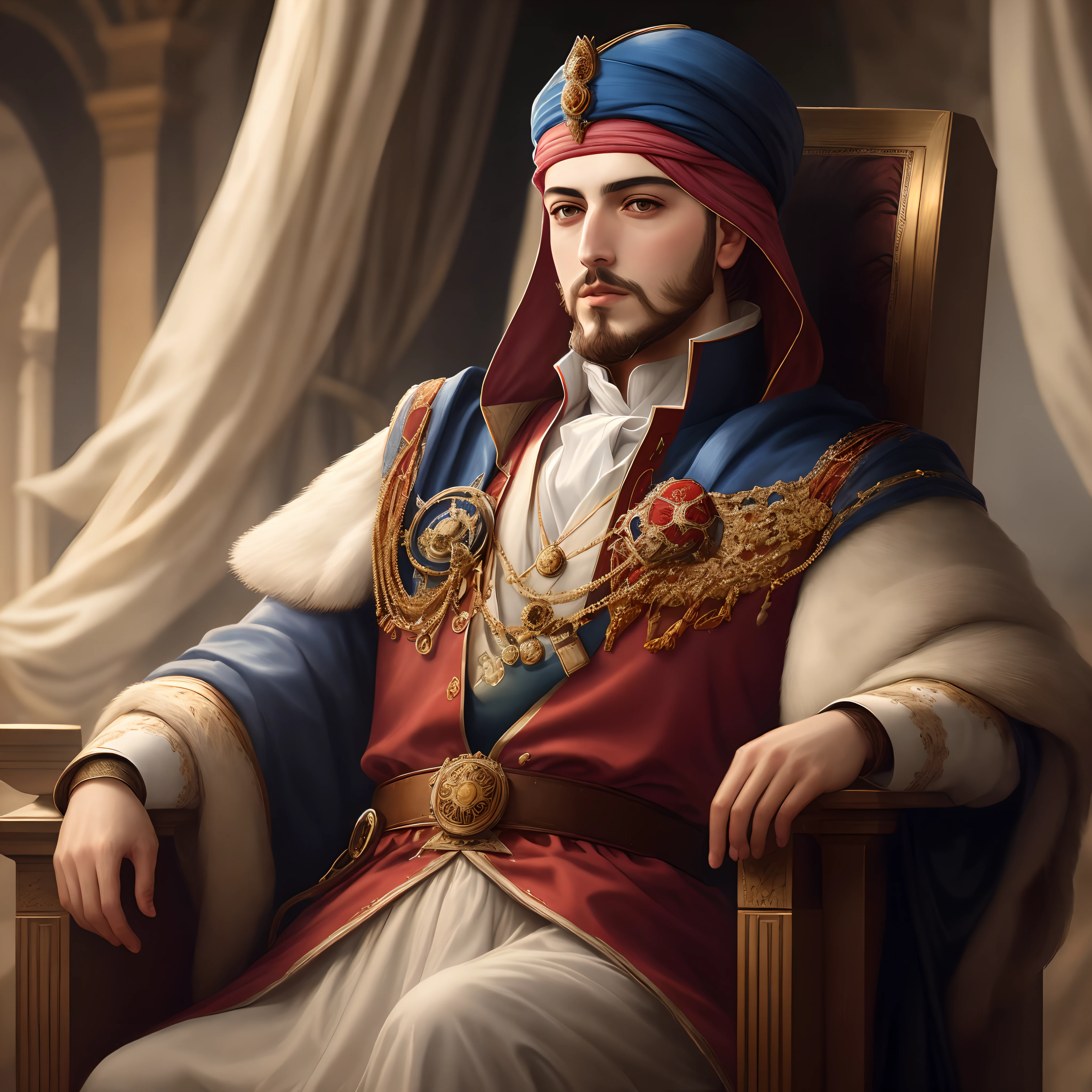 Majestic image of sultan Suleiman the magnificent of the Ottoman empire, realistic gorgeous admiring