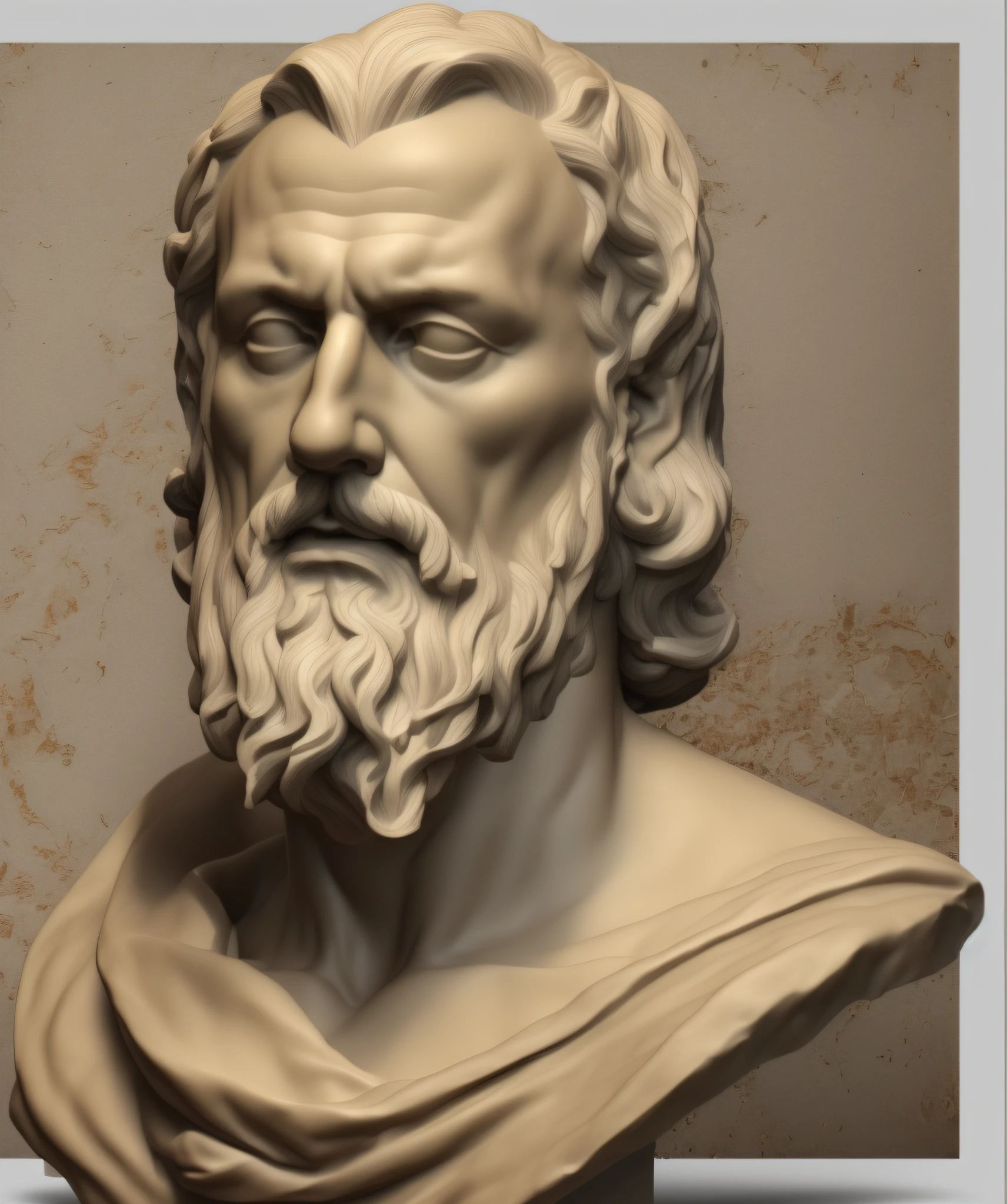 a close up of a statue of a man with a beard, cinematic bust portrait, escultura realista de 8k bernini, retrato do busto, inspired by Theophanes, o grego, Retrato Zeus, rosto estoico, 3 d sculpture of carving marble, inspirado em Pietro Testa, Retrato de Zeus acidentado, vista busto, cinematic bust shot, @ zbrush, Epictetus