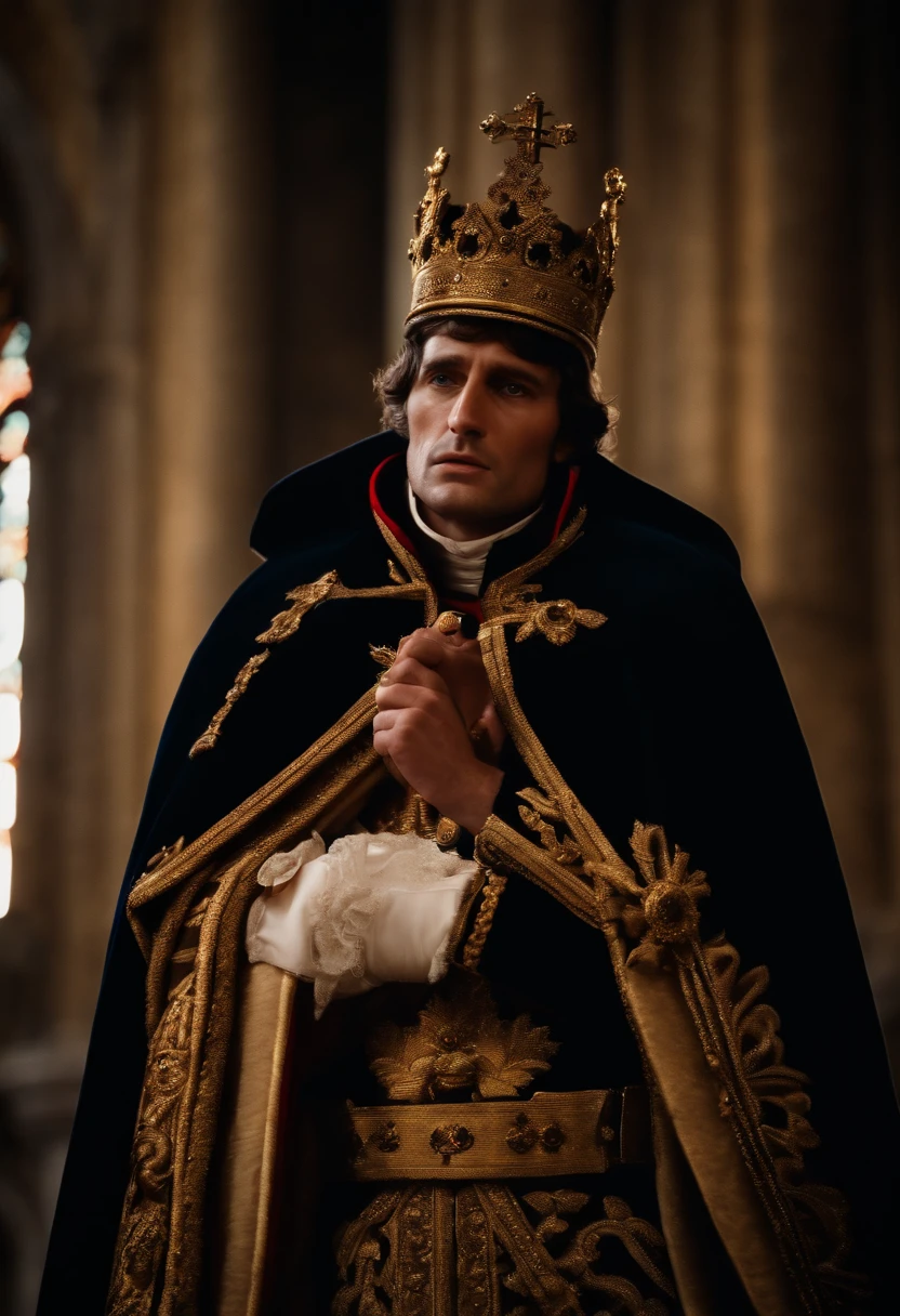 Napoleon Bonaparte crowning himself king face the conversation in the cathedral of Notre-dame, cinemactic