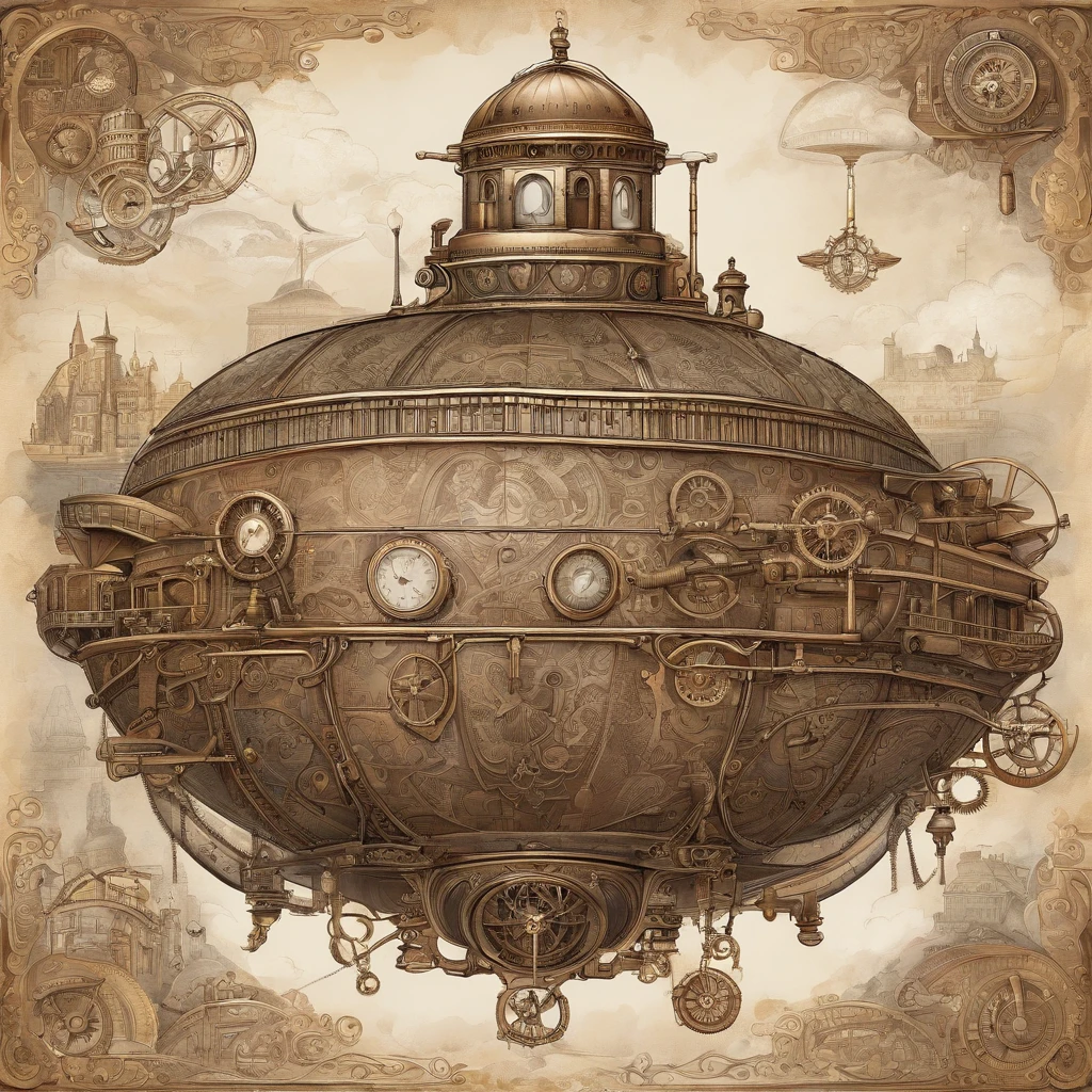 airship flying Over steampunk city, steam, ultra detailed