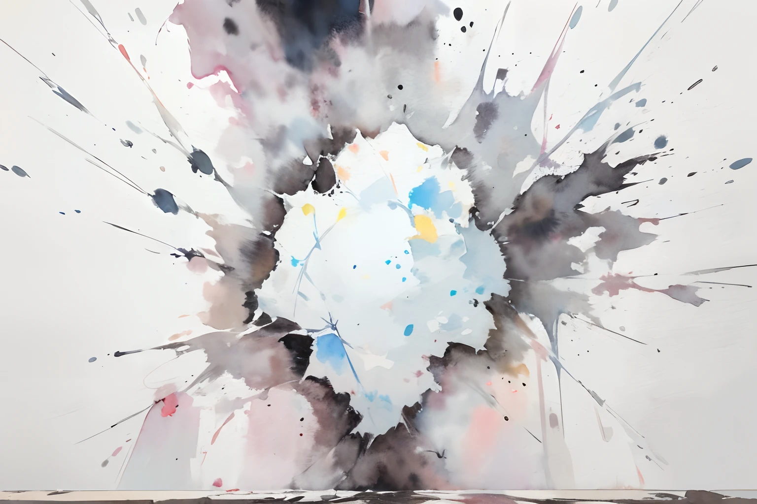 ((masutepiece)), (Professional Photography:1.2), (High Definition:1.3), Best Quality, (watercolor painting:1.3), from below, wide shot, dirty concrete wall (simple white background:1.5), black fine ink splashing