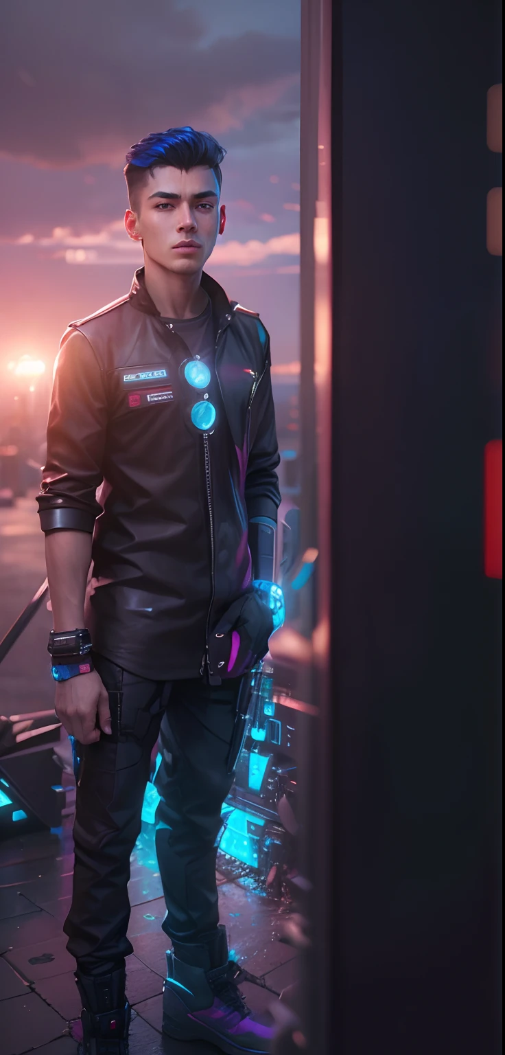 Change dress, cyberpunk handsome boy,do not change face, 8k, ultra realistic, weather is natural, handsome cool boy