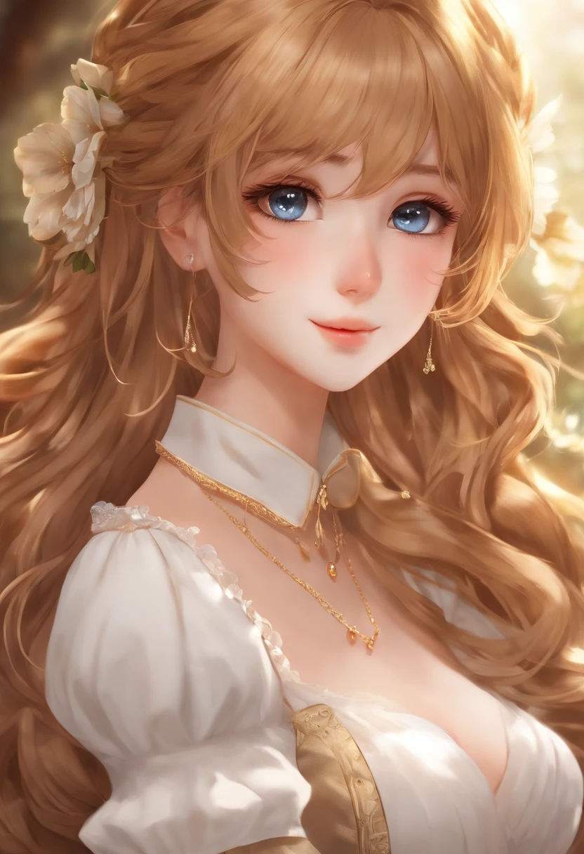 18 ans belle fille, Grands yeux, gros seins, petite et mince, 8k, premier quality, (Very detailed head: 1.0), (high detail face: 1.0), (highly detailed hair: 1.0), Maid Clothes, Highly detailed official artwork, Style d’art anime moe, Clean up the detailed art of anime, sourire, golden hair, cheveux longs lisses