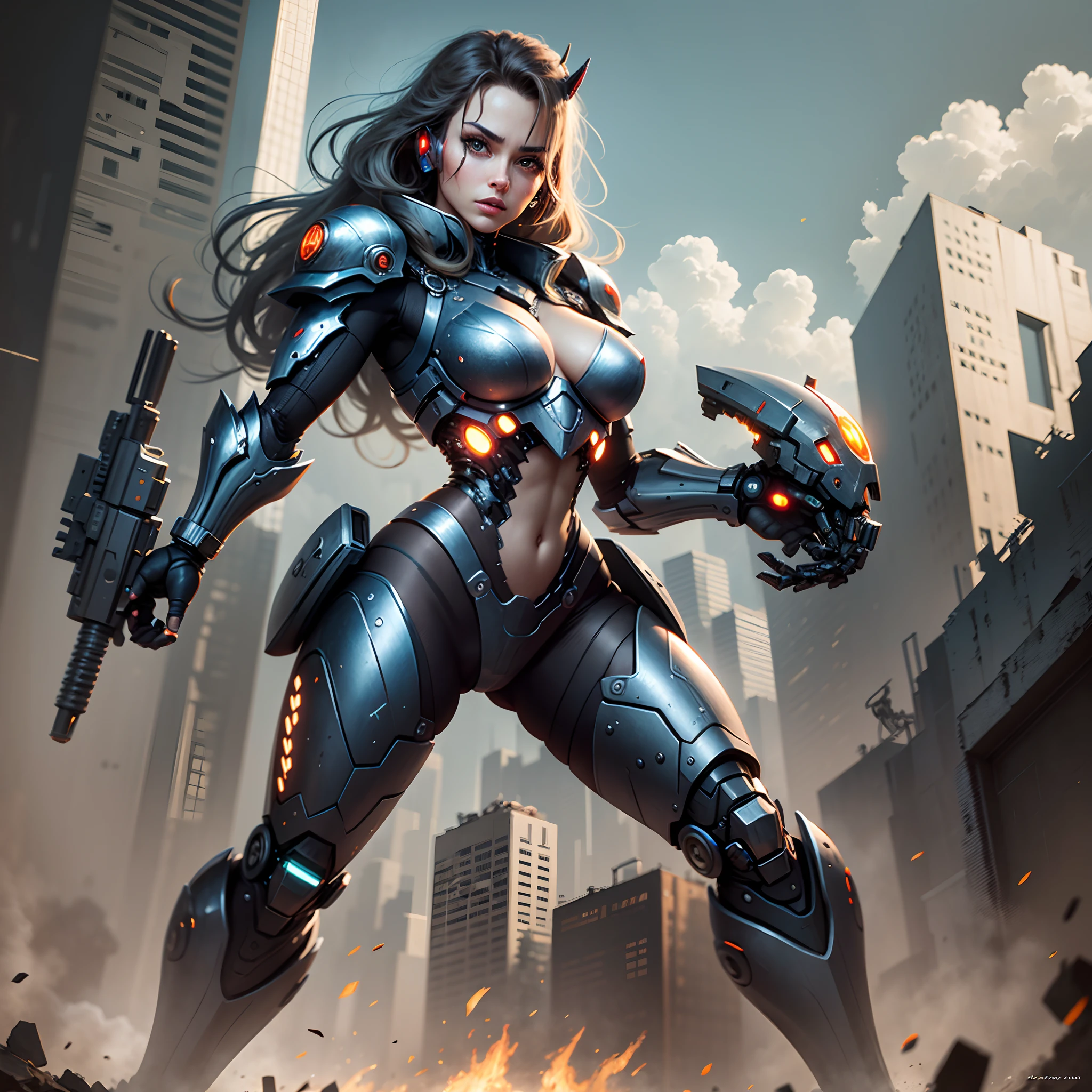 Mulher Cyborg War Machine, Full Body, Black Armor,