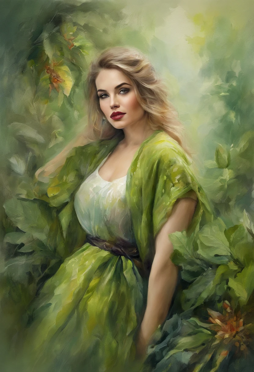 (best quality,4k,8k,highres,masterpiece:1.2),ultra-detailed,(realistic,photorealistic,photo-realistic:1.37),1beautiful woman,sexy figure,sexy pose,hot clothes,green and black hair,beauty face,mesmerizing eyes,dark lipstick,fashionable outfit,vibrant colors,studio lighting,lush greenery,edgy atmosphere,artistic portraiture