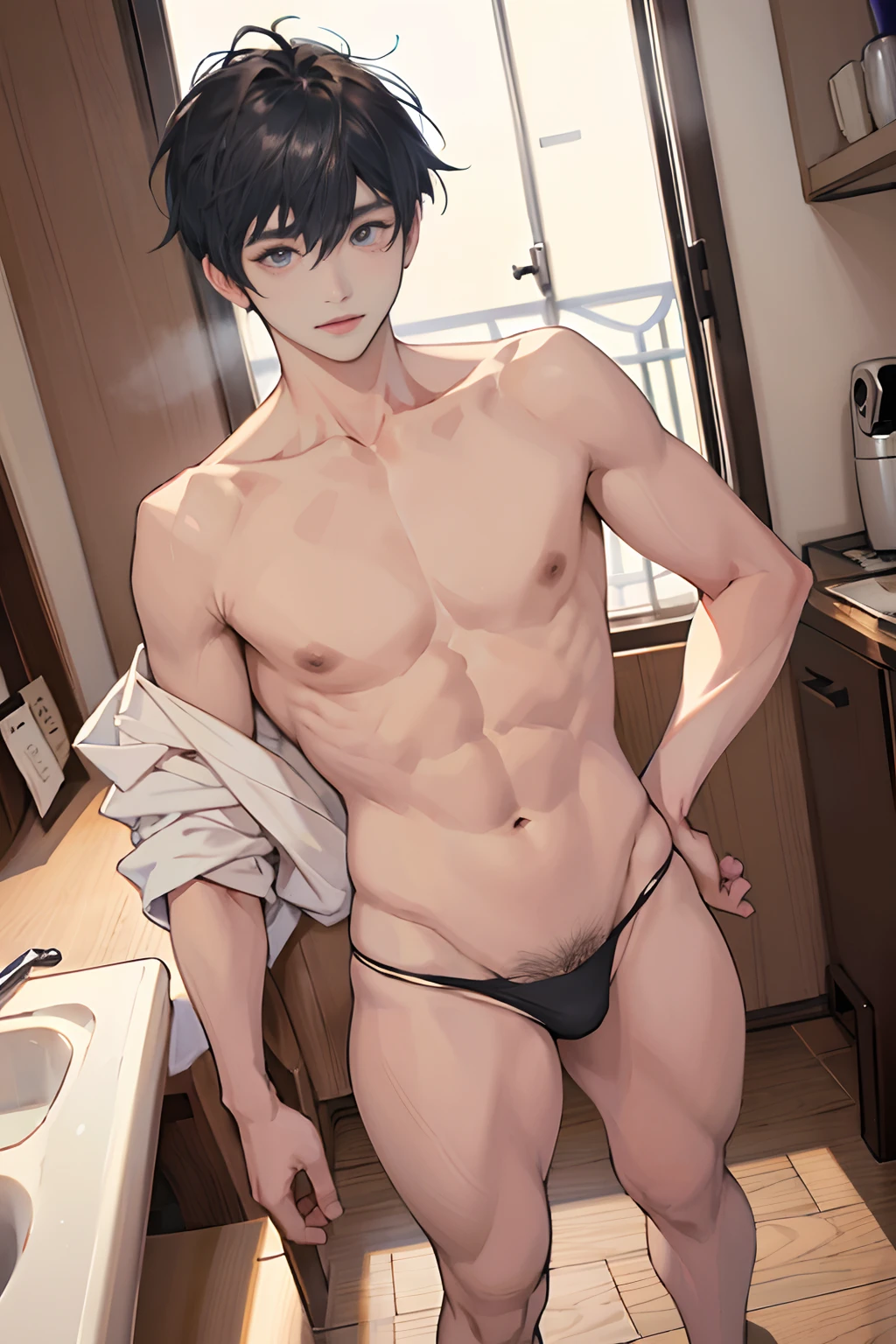 (tmasterpiece,超高分辨率,16k UHD,high qulity),low tune, Standing in Haldou's ice shop,standing on your feet,full bodyesbian,looking at viewert,Shirtless, White thong,tmasterpiece,sitted,Grab short hair, Black eyes,roast, ssmile,, Clip dragging, Seoul, dregs,(small heads),Precise anatomy,Precise hand structure,White skinny thong,Unity 16K wallpaper,concept-art,One guy,8K eyes,(((Mature male))),((largeeyes:1.3)),(short detailed hair),((1 American Bizo)),(photorealiscic face:1.8),broad shoulder,slips,(full bodyesbian:1.6),Male 18,
