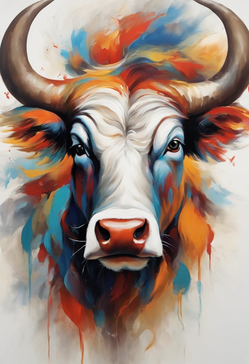 Bull Spirit, Painting in the national style, National Tide, whitebackground