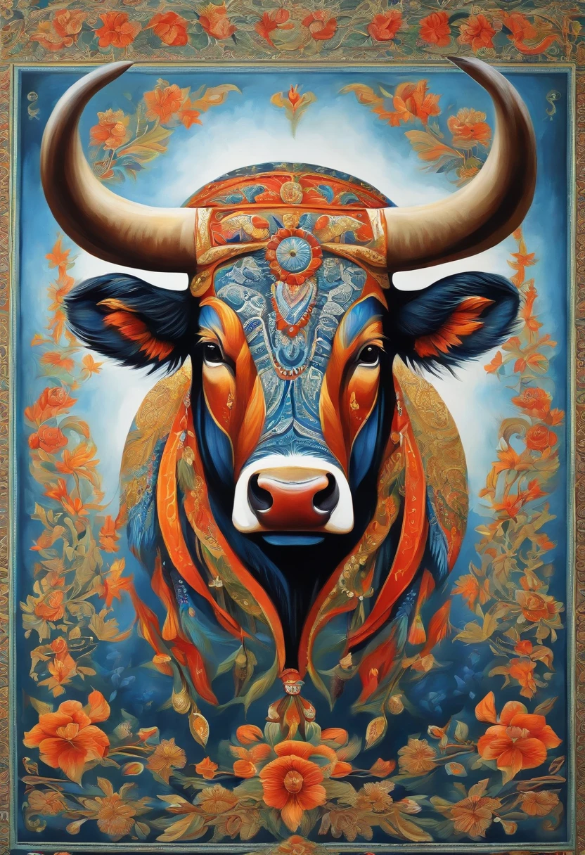 Bull Spirit, Painting in the national style, National Tide, whitebackground