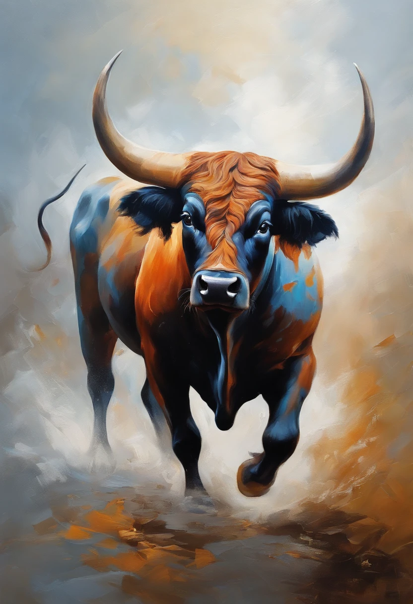 Bull Spirit, Painting in the national style, National Tide, whitebackground