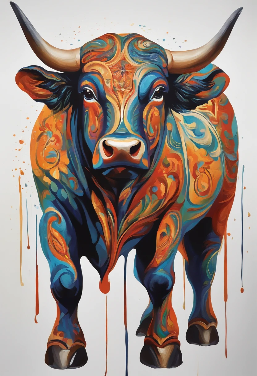 Bull Spirit, Painting in the national style, National Tide, whitebackground