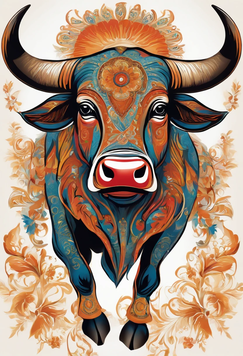 Bull Spirit, Painting in the national style, National Tide, whitebackground
