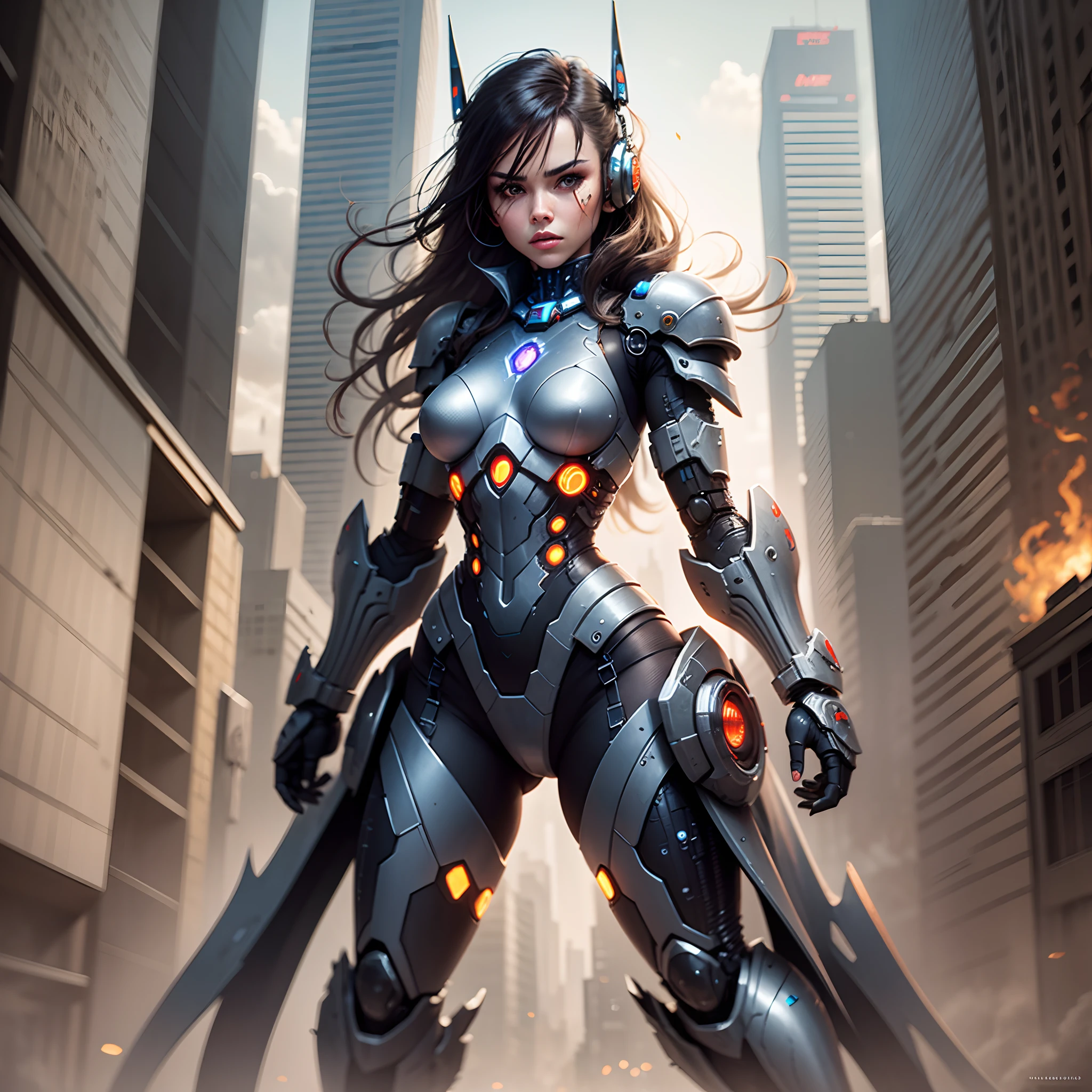 Mulher Cyborg War Machine, Full Body, Black Armor,