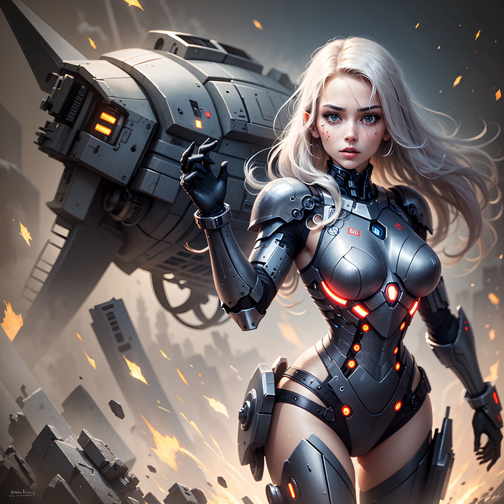 Mulher Cyborg War Machine, Full Body, Black Armor,