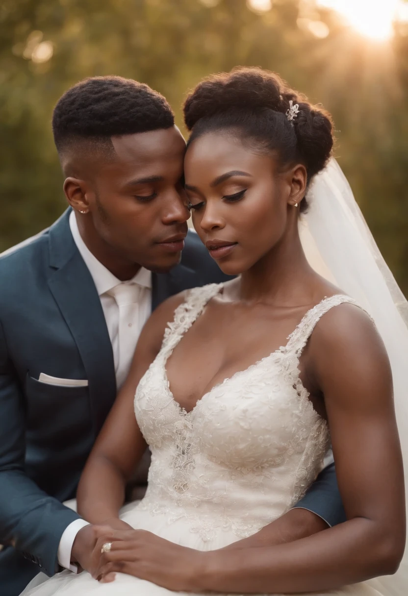 Créez une photo 8K hyperréaliste d'un couple africain marié dans le cadre d'un mariage civil, prise avec un Sony A7R IV. L'image doit décrire avec précision une atmosphère romantique et joyeuse, avec des détails et des textures complexes, as if it were a real scene. Le couple doit être au centre de l'image, with a subtle background that complements the overall mood and theme. flawless and very realistic image