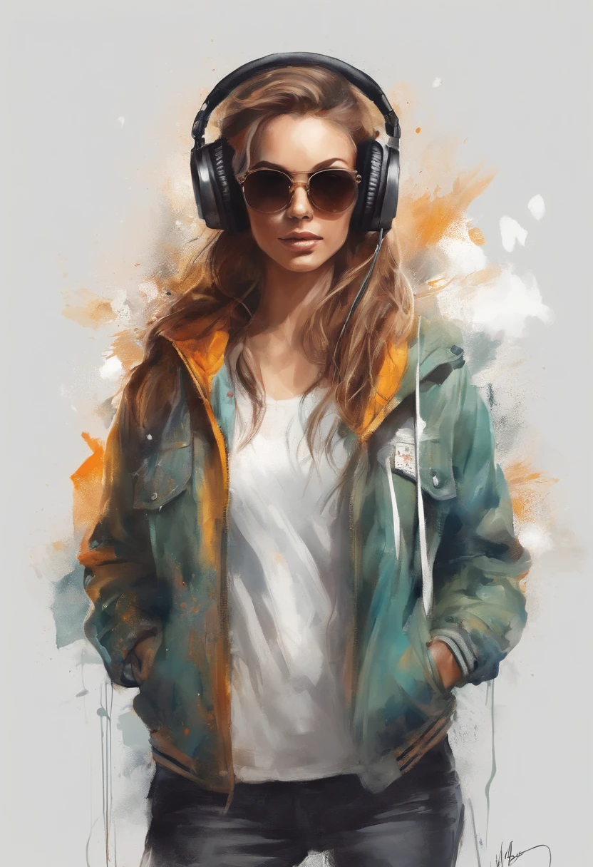 Perfect centering, Cute mouse, Wear a student team jacket, Wearing sunglasses, Wearing headphones, cheerfulness, Standing position, Abstract beauty, Centered, Looking at the camera, Facing the camera, nearing perfection, Dynamic, Highly detailed, smooth, Sharp focus, 8K, high definition resolution, illustration, Art by Carne Griffiths and Wadim Kashin, White background