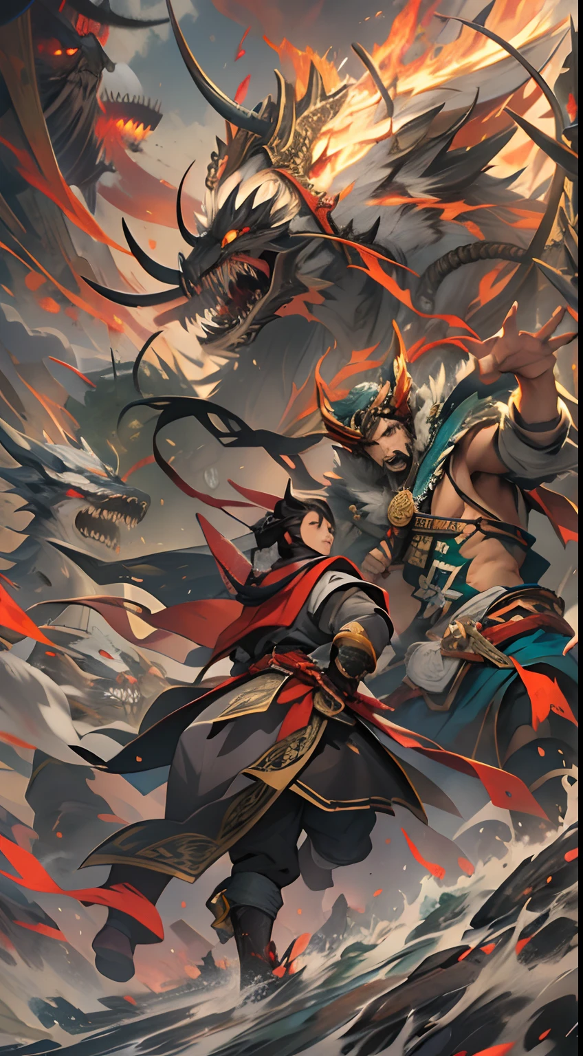 Yuan Jie and others are helpless against Li Gu's terrifying power, and in the end, the Ling Shan Group achieves victory, however, a representative of the Divine Beast Alliance steps forward, requesting mercy for Yuan Jie and others, and promising not to retaliate against the Ling Shan Group, a hint of pleading and concern in their expression, , 32k, best quality, masterpiece, super detail, high details,
