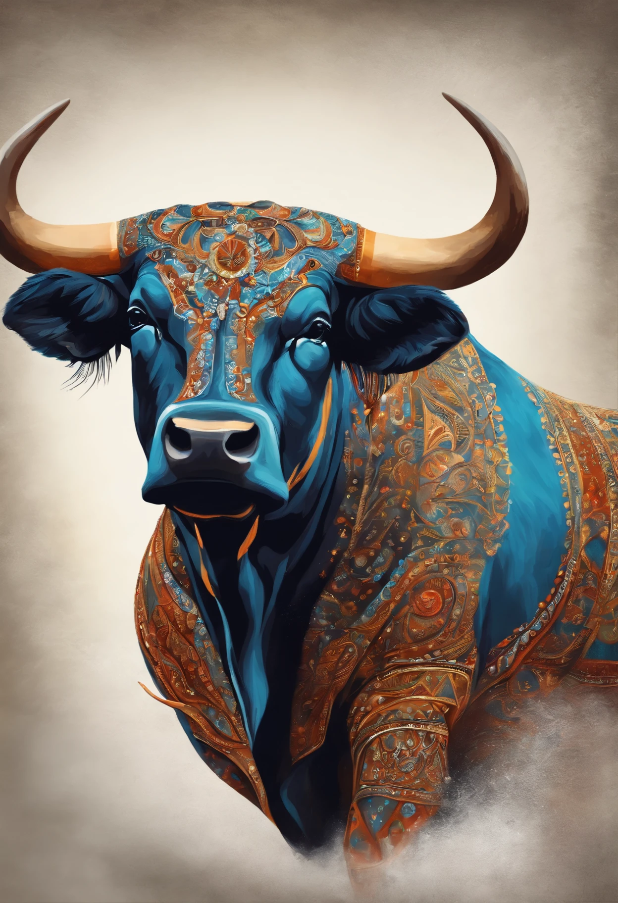 Bull Spirit, Painting in the national style, National Tide, whitebackground