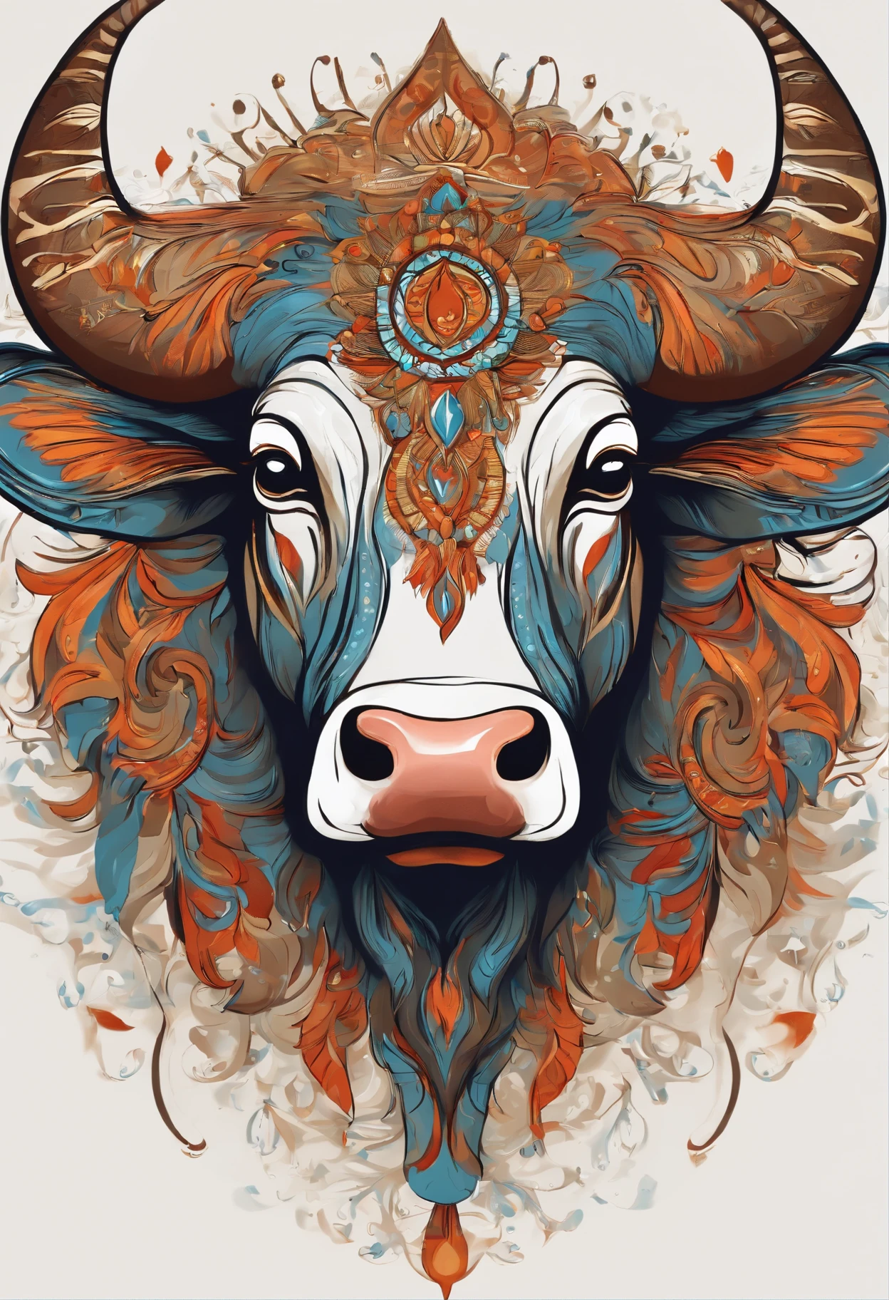 Bull Spirit, Painting in the national style, National Tide, whitebackground