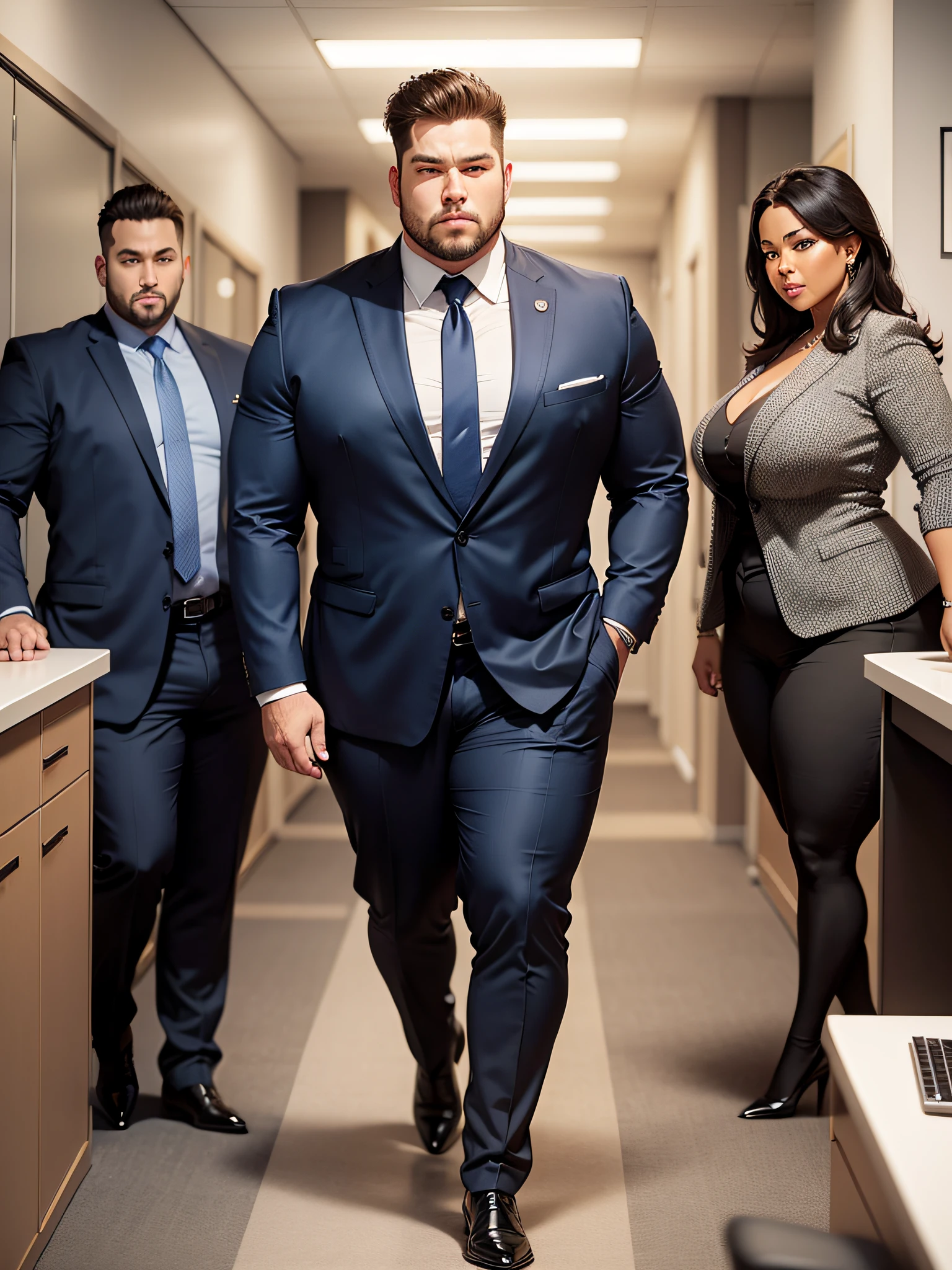 Man Plus size, professional, CEO, wear boss suits, in the office, thumbs up