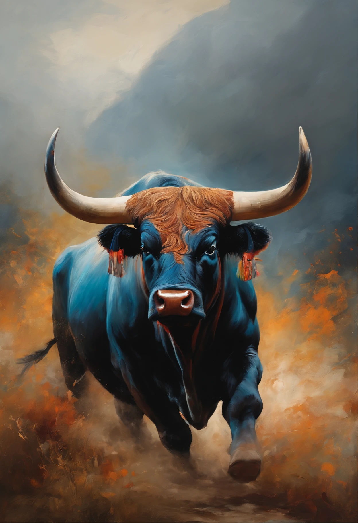 Bull Spirit, Painting in the national style, National Tide, whitebackground