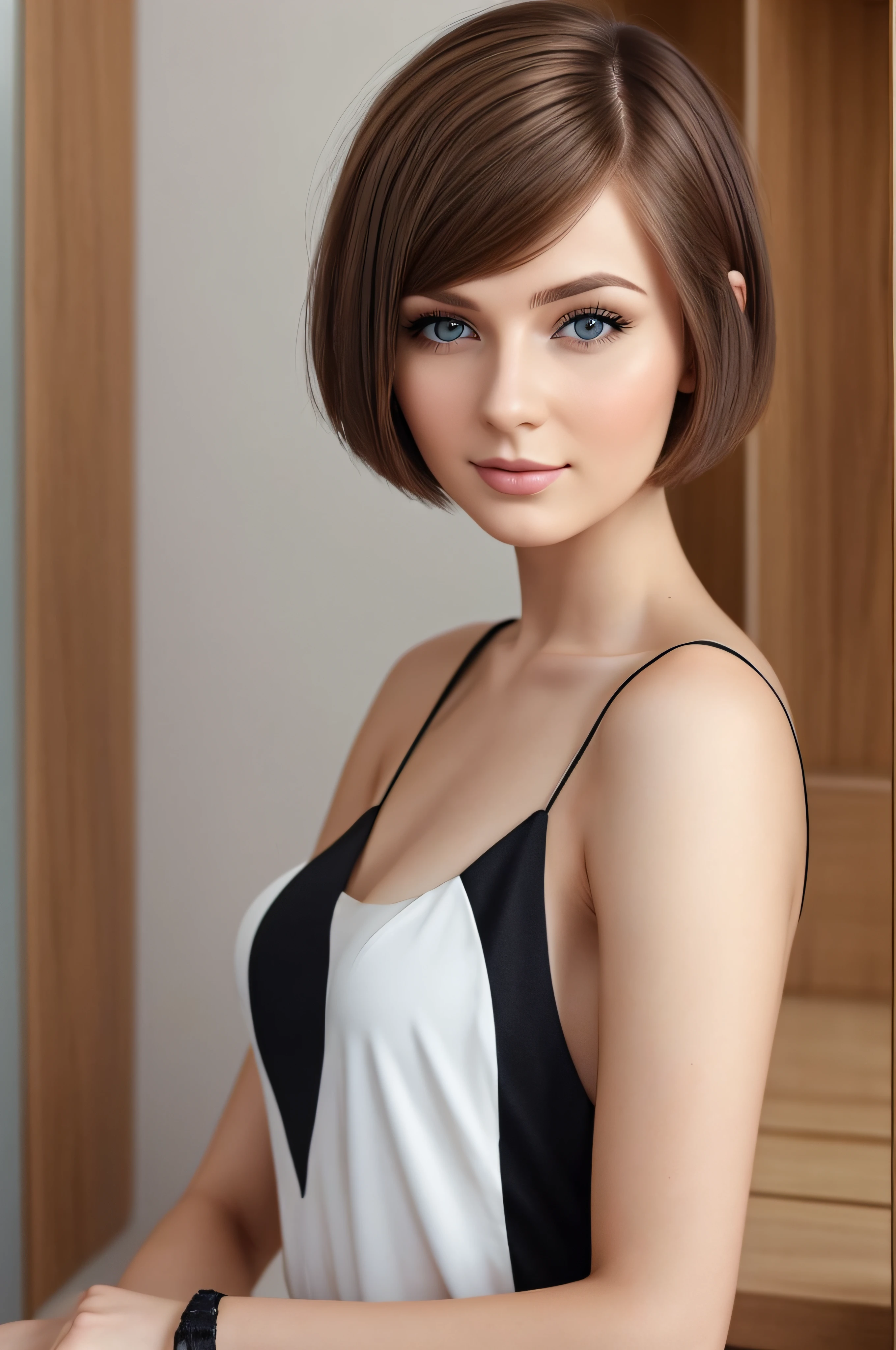 Sara Ivanov, Russian girl, beautiful girl, 23 years old, short hair, short bob haircut, light brown hair