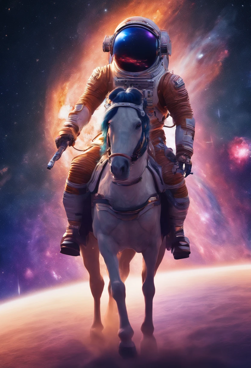 Cosmic horse pintura fosca detalhada, cor profunda, genial, detalhes intrincados, tela inicial, cores complementares, arte conceitual de fantasia, 8k resolution trending on Artstation Unreal Engine 5