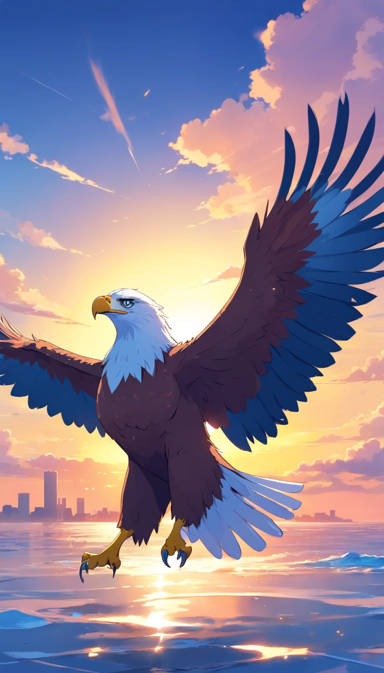 ((minimalist eagle logo)),an eagle,abrir as asas,Fachada,caricaturas,Tchibi,Game Illustration,estilo de anime,Simple hand drawing,alta qulidade,Super meticuloso,aguia ao por do sol