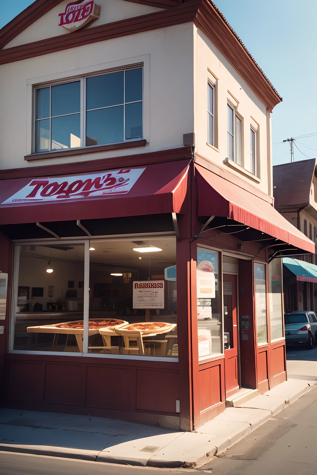 a small town with a pizza shop called tony's pizza in the center of the town