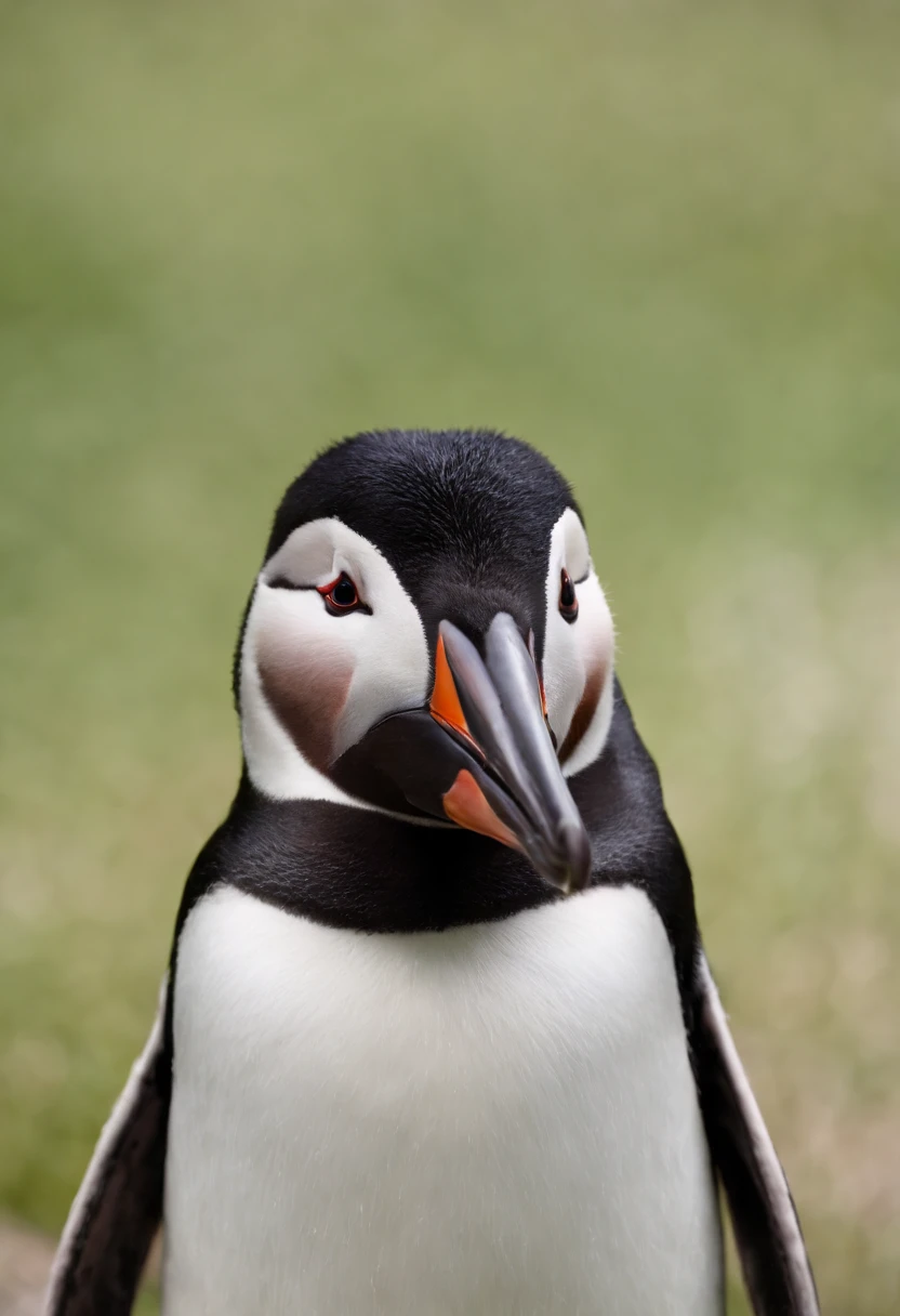 Pinguim rei usando fones de ouvido e um microfone.