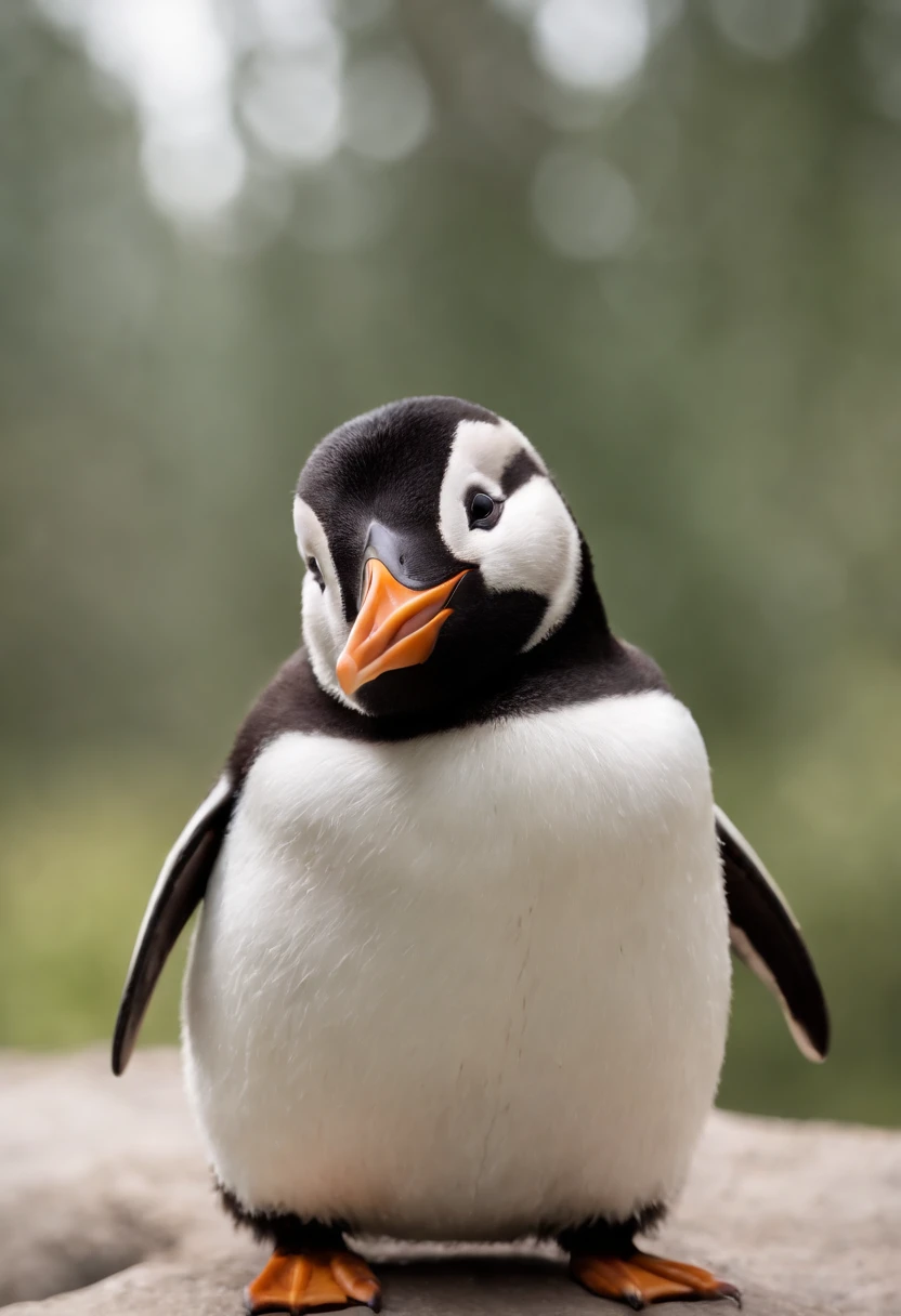 Pinguim rei usando fones de ouvido e um microfone.