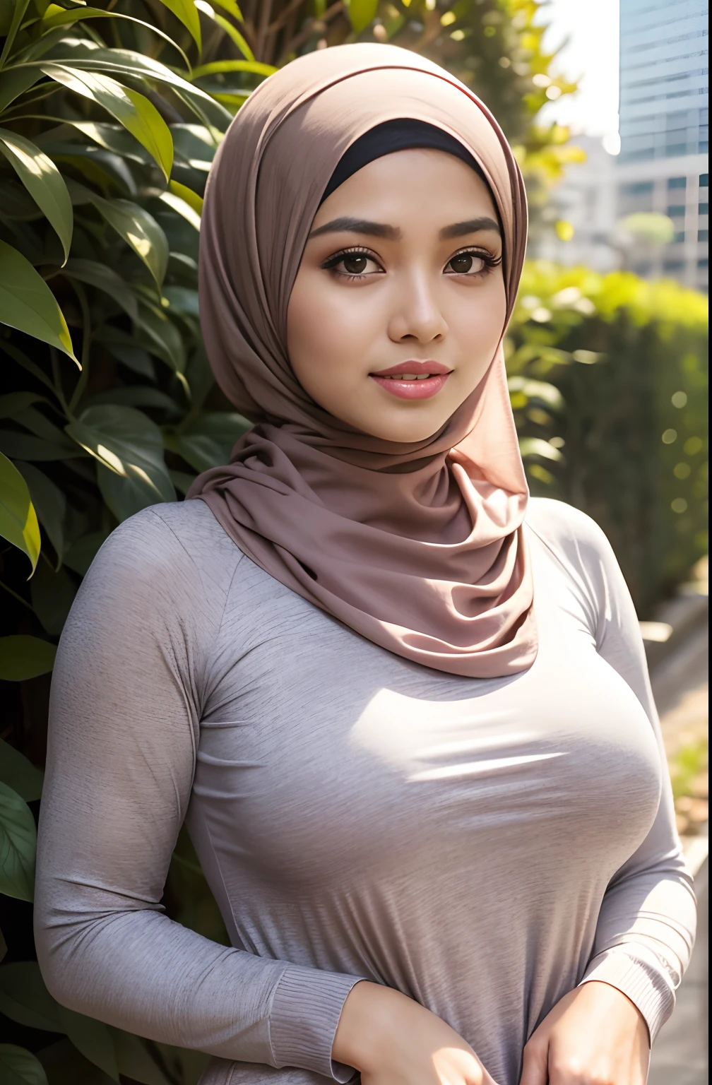 Young sweet beautiful Indonesian girl, , slim body, georgeus face, wearing white  short hijab to  covering all her hairs, no bra, no panty, no cloth, carrying school bag, wearing  sporty shoes, realistic, very detail, no cartoon, all good fingers have normal shape, siting very sensual open wide legs on back yard in the sunny morning, sun shining to her body through her clothes, her body exposed through the clothes, hairs on her pink vagina visible,  pink opened vagina exposed, redish dark anus visible, sweet beautiful sensual smile, just wake up from sleep eyes, nude,