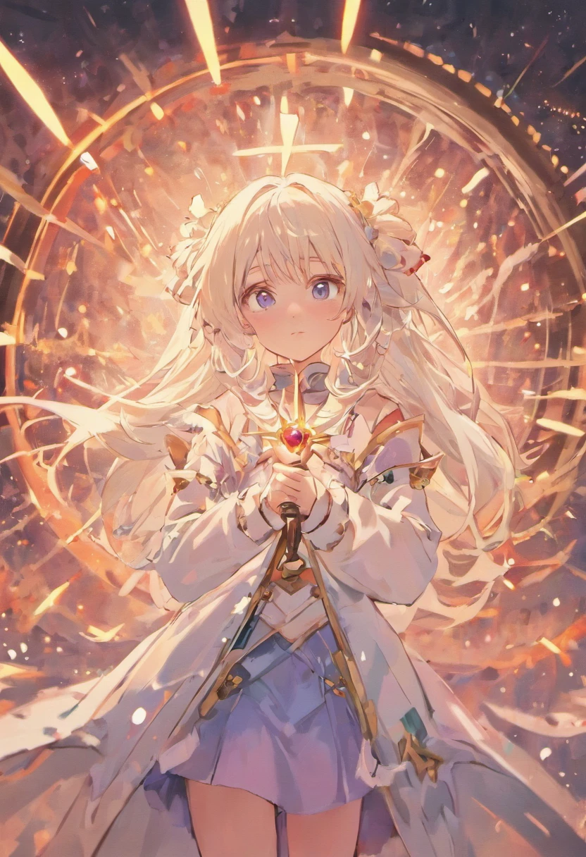 Kiana Kaslana,A girl with long white hair,8K,Delicate girl,Holding a red greatsword,blue colored eyes,White clothes,Cute,Masterpiece,Top quality