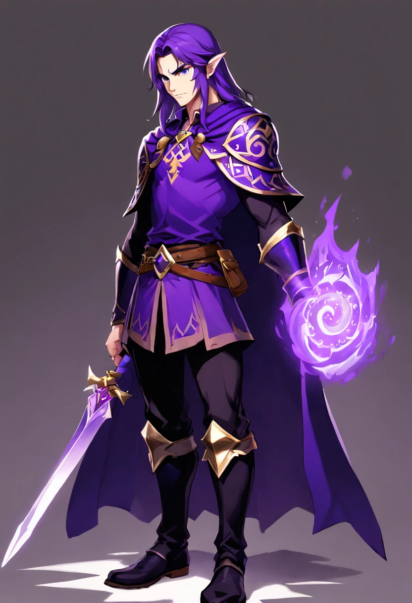 corpo inteiro,Drakar has a dark and enigmatic appearance, reflecting his connection to darkness and his quest to break the curse that afflicts him. Corpo: He has an athletic constitution. No entanto, Her skin has acquired a pale, translucent hue due to its connection to the shadows. Roupas: Drakar wears a costume that blends elements of hunting and shadow magic. His attire includes a long black cape that flows behind him, creating a sense of constant movement even when stationary. Ele usa luvas escuras e botas de couro que lhe permitem se mover silenciosamente. Olhos: His eyes are the most striking feature. Eles brilham intensamente em um tom de roxo profundo, emitindo uma aura sombria. Quando ele usa suas habilidades sombrias, os olhos brilham ainda mais intensamente. Cabelo: Drakar has dark, unkempt hair that falls down to his shoulders. The hair also has a subtle glow of purple color, which intensifies when he is in dangerous situations. Marks of the Curse: Marcas sombrias serpenteiam por todo o corpo de Drakar, Revealing His Curse. Elas podem se iluminar quando ele usa seus poderes sombrios.
