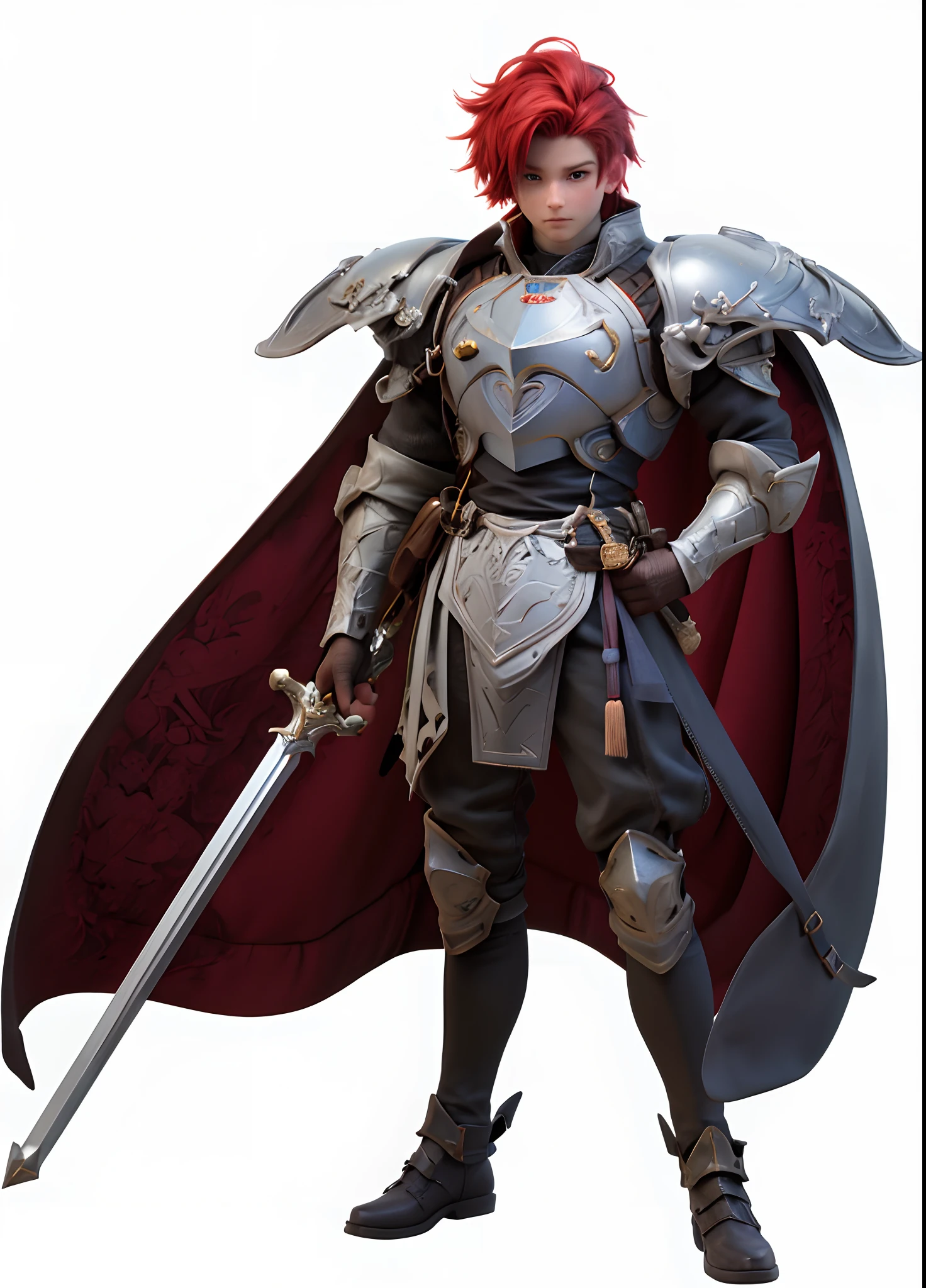 masterpiece,best quality,HDR,high-definition,Intricate Details,vray render,octane render,1boy, knight, red hair, king