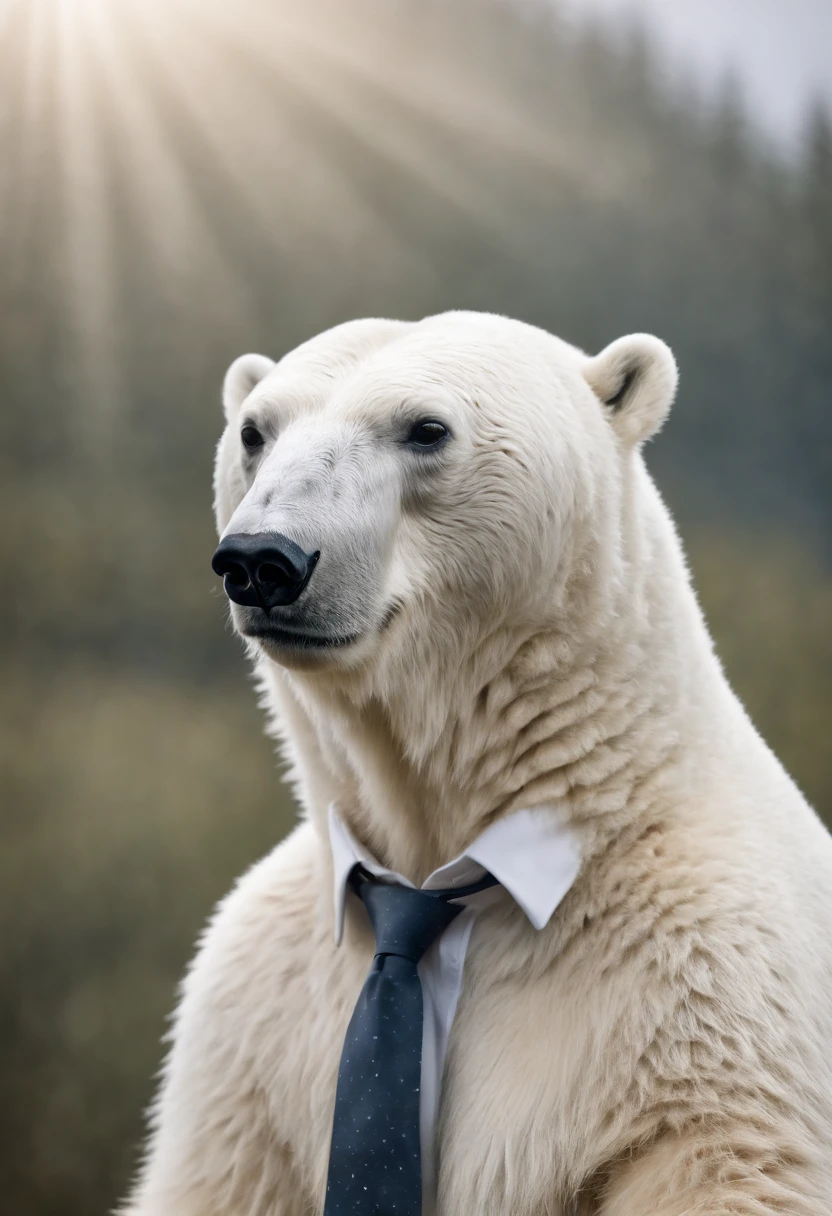 polar bear wearing a suit with tie and sunglasses