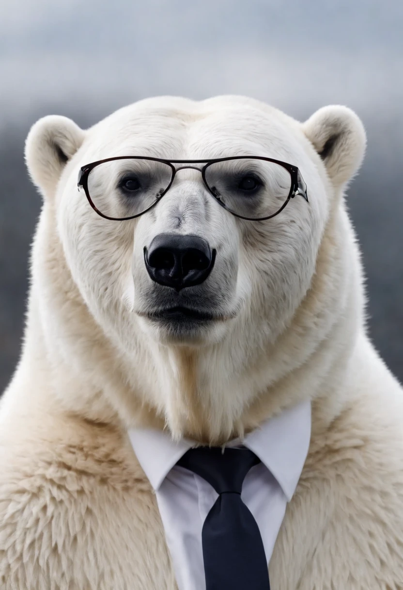 polar bear wearing a suit with tie and sunglasses. fundo branco