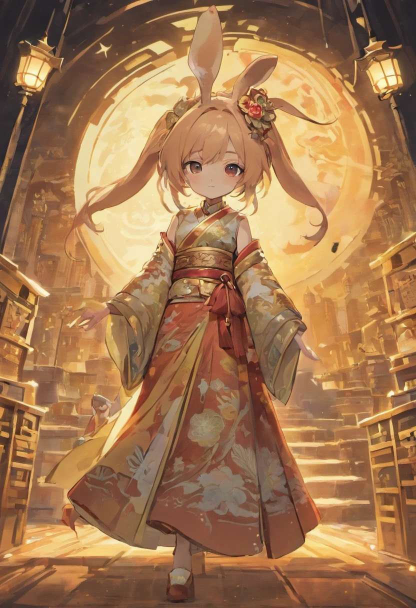 A rabbit,anthropomorphic turtle,Wear traditional Chinese clothing,Detailed and beautiful face,Chinese Mid-Autumn Festival,Stand on the white moon,There is a white Chinese palace on the moon,Look at the camera,Want to go home,Starry sky and earth as background,(full bodyesbian:1.25),(tmasterpiece:1,2),best qualityer,extremely detailed CG 8k wallpaper,best qualityer,A high resolution,Original,extremelydetailedwallpaper,