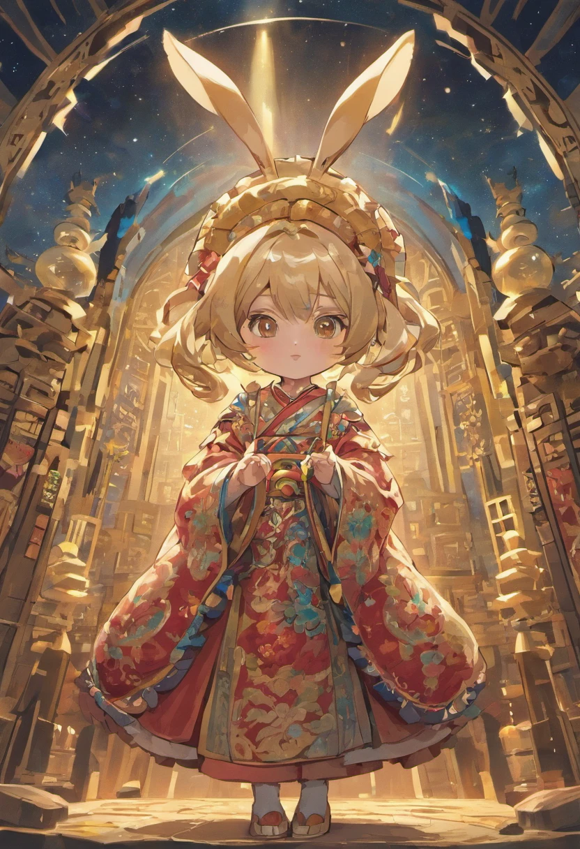 A rabbit,anthropomorphic turtle,Wear traditional Chinese clothing,Detailed and beautiful face,Chinese Mid-Autumn Festival,Stand on the white moon,There is a white Chinese palace on the moon,Look at the camera,Want to go home,Starry sky and earth as background,(full bodyesbian:1.25),(tmasterpiece:1,2),best qualityer,extremely detailed CG 8k wallpaper,best qualityer,A high resolution,Original,extremelydetailedwallpaper,
