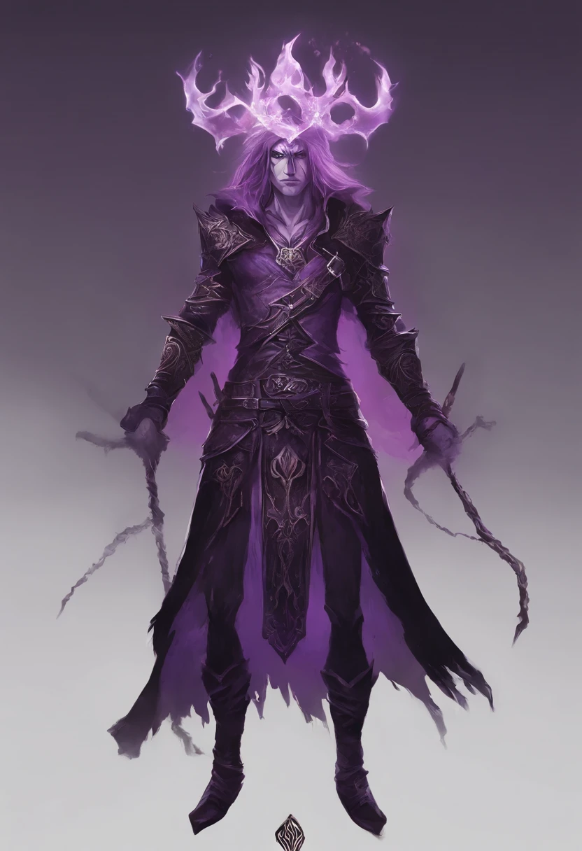 corpo inteiro,Drakar has a dark and enigmatic appearance, reflecting his connection to darkness and his quest to break the curse that afflicts him. Corpo: He has an athletic constitution. No entanto, Her skin has acquired a pale, translucent hue due to its connection to the shadows. Roupas: Drakar wears a costume that blends elements of hunting and shadow magic. His attire includes a long black cape that flows behind him, creating a sense of constant movement even when stationary. Ele usa luvas escuras e botas de couro que lhe permitem se mover silenciosamente. Olhos: His eyes are the most striking feature. Eles brilham intensamente em um tom de roxo profundo, emitindo uma aura sombria. Quando ele usa suas habilidades sombrias, os olhos brilham ainda mais intensamente. Cabelo: Drakar has dark, unkempt hair that falls down to his shoulders. The hair also has a subtle glow of purple color, which intensifies when he is in dangerous situations. Marks of the Curse: Marcas sombrias serpenteiam por todo o corpo de Drakar, Revealing His Curse. Elas podem se iluminar quando ele usa seus poderes sombrios.
