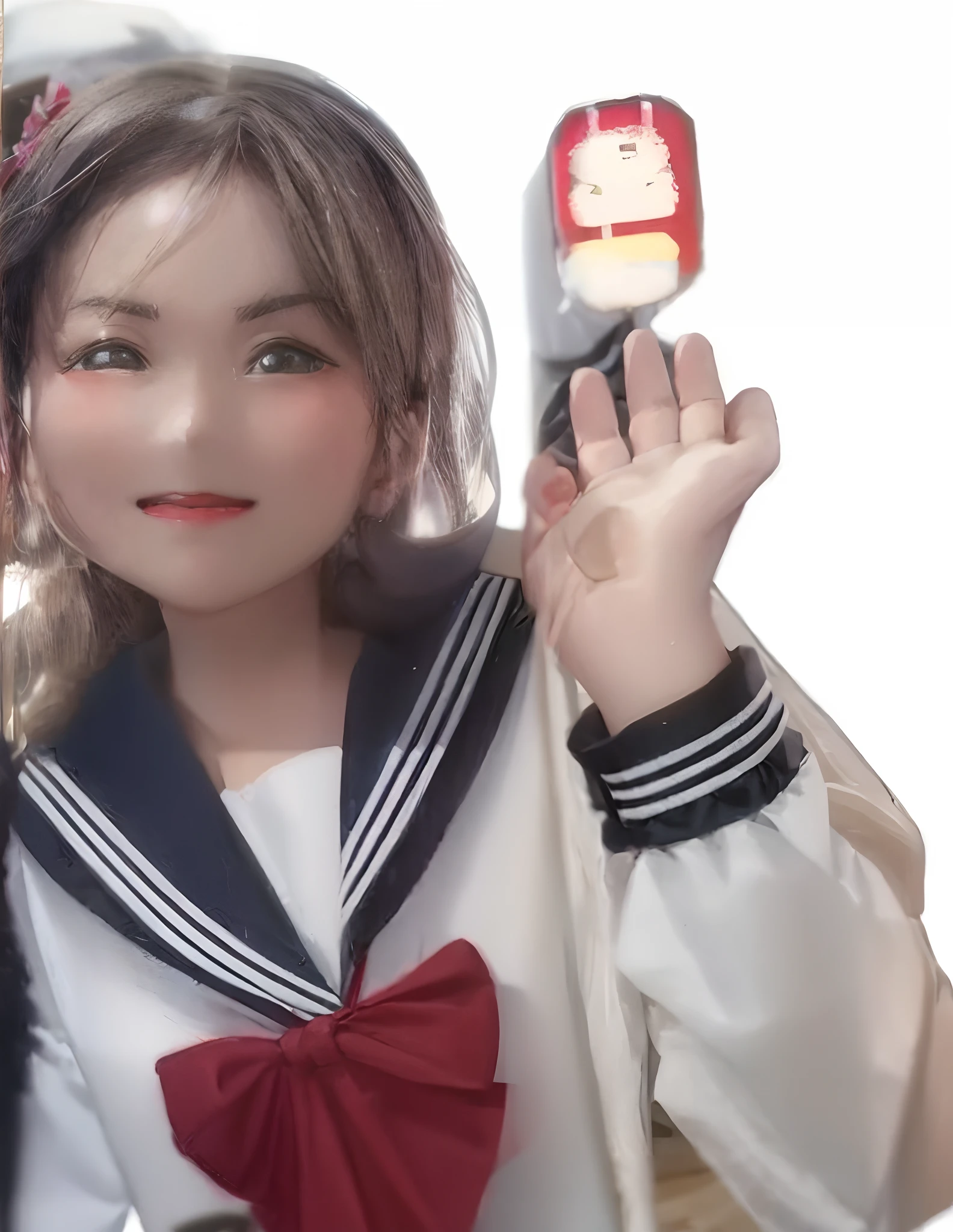 There is a cute girl in a sailor suit，The face is slightly chubby, anime big breast，cartoonish style