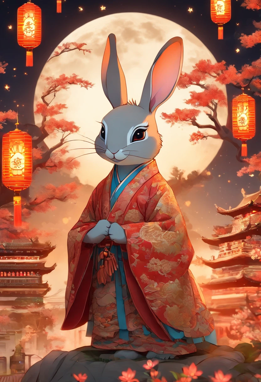 A rabbit,anthropomorphic turtle,Wear traditional Chinese clothing,Detailed and beautiful face,Chinese Mid-Autumn Festival,Standing on the moon,Behind him is a white Chinese palace,Look at the camera,Want to go home,Starry sky and earth as background,(full bodyesbian:1.25),(paper art, Quilted paper art:1.2, geomerty:1.1, zentangle,a 3D render), (tmasterpiece:1,2),best qualityer,extremely detailed CG 8k wallpaper,best qualityer,A high resolution,Original,extremelydetailedwallpaper,