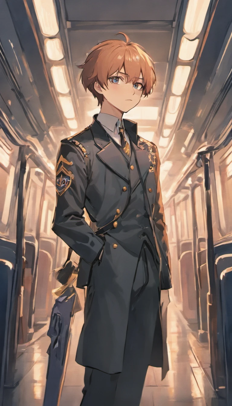 A newly appointed young officer waits at the train station。He was going to visit his mother。He wanted to call his mother to tell him when his train would arrive at the station。