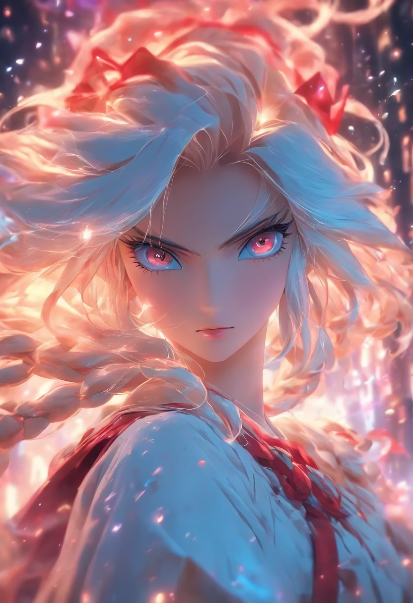 kiana,A girl with long white hair,8K,Delicate girl,Armed with a red giant sword,blue colored eyes,White clothes,Cute,Masterpiece,Gentle and sweet,Wear a red coat,