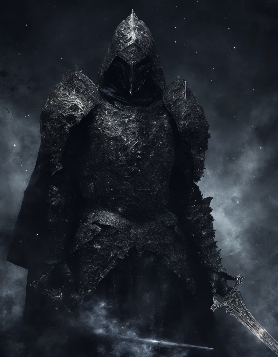 Cosmic Fallen Knight, cinzas cosmicas, estranho, assustador, cores muito brilhantes, light particles, com luz brilhante, Mshiff, Arte do papel de parede, Papel de parede UHD, artistic, intrincado