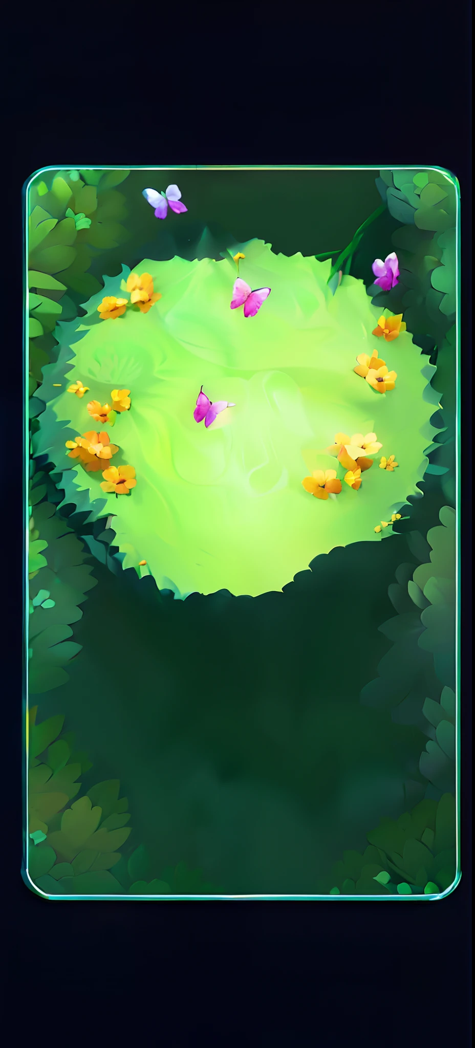 (((um gramado verde com flores amarelas))), Flores rasteiras, flor, flores de primavera, sombra projetada, Flores bonitas, arbustos verde ao redor, borboletas cor de rosa voando, arte estilo jogo mobile, primavera dia ensolarado, HD, alta qualidade, arte digital, digital painting