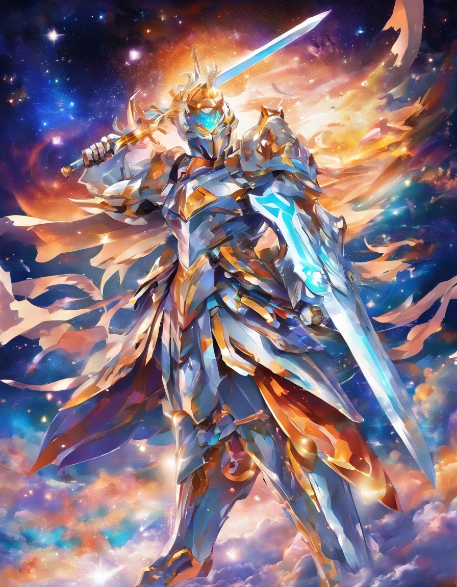 Cosmic Fallen Knight, cinzas cosmicas, estranho, assustador, cores muito brilhantes, light particles, com luz brilhante, Mshiff, Arte do papel de parede, Papel de parede UHD, artistic, intrincado