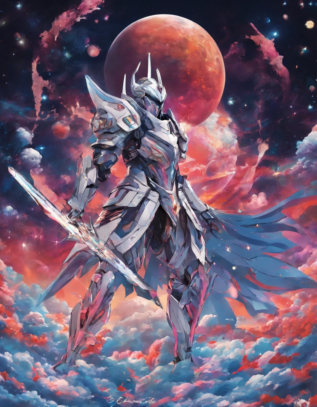 Cosmic Fallen Knight, cinzas cosmicas, estranho, assustador, cores muito brilhantes, light particles, com luz brilhante, Mshiff, Arte do papel de parede, Papel de parede UHD, artistic, intrincado